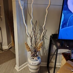 Striped Ceramic Vase with Dried Floral Arrangement